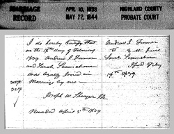 Andrew J. Turner Marriage Record